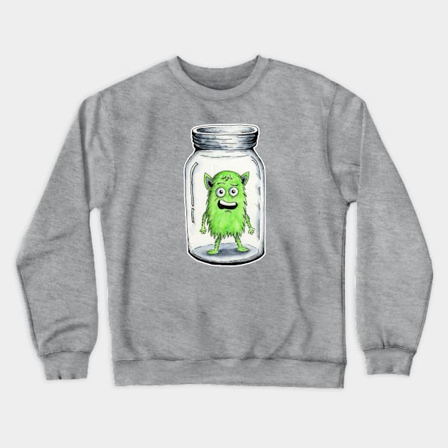 Green Fuzz Confused Monster in a Jar Crewneck Sweatshirt by AaronShirleyArtist